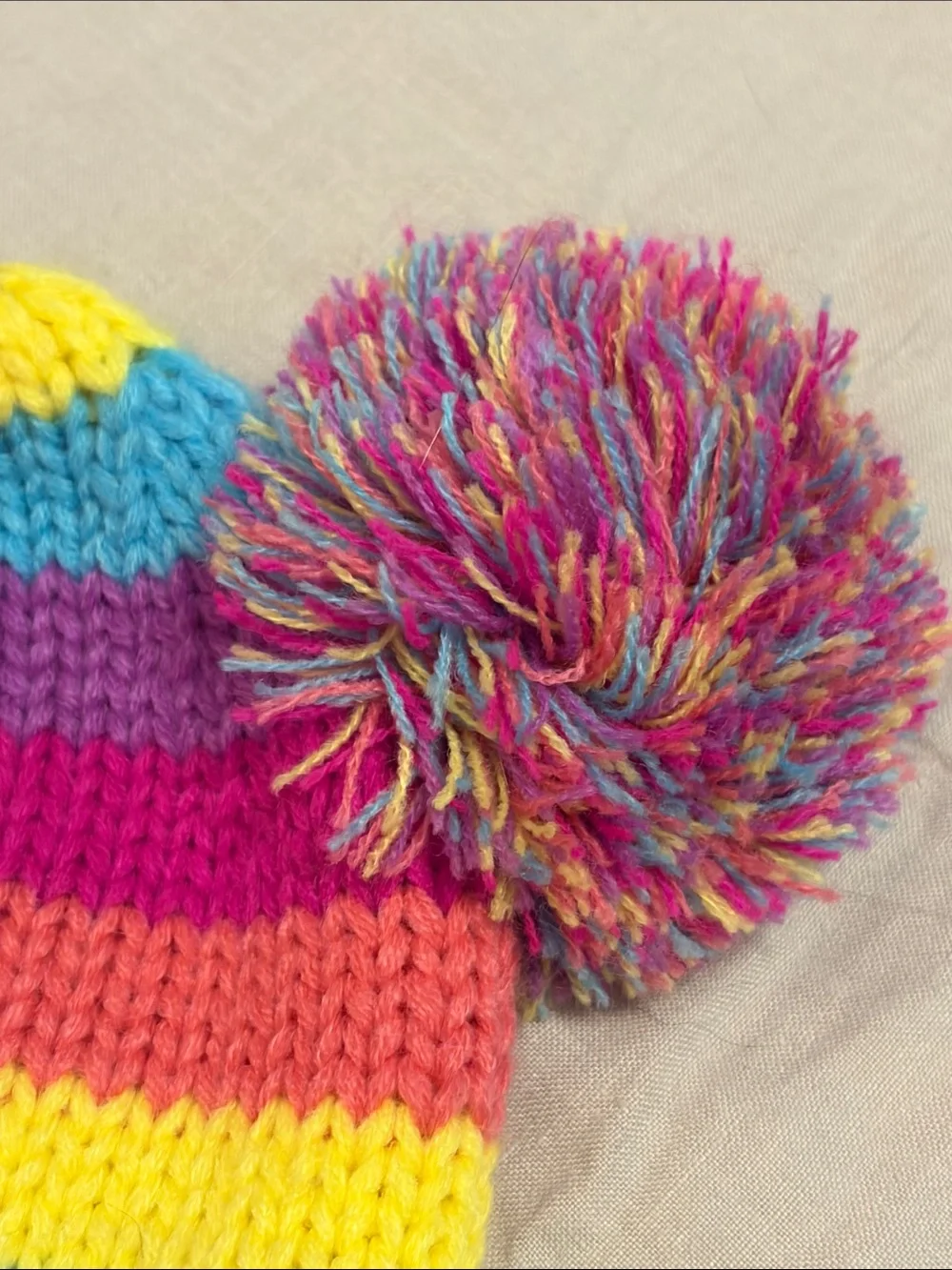 Bright jewle tone knit beanie with Pom Pom accents small child acrylic
